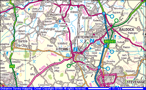 Ickleford in centre of map